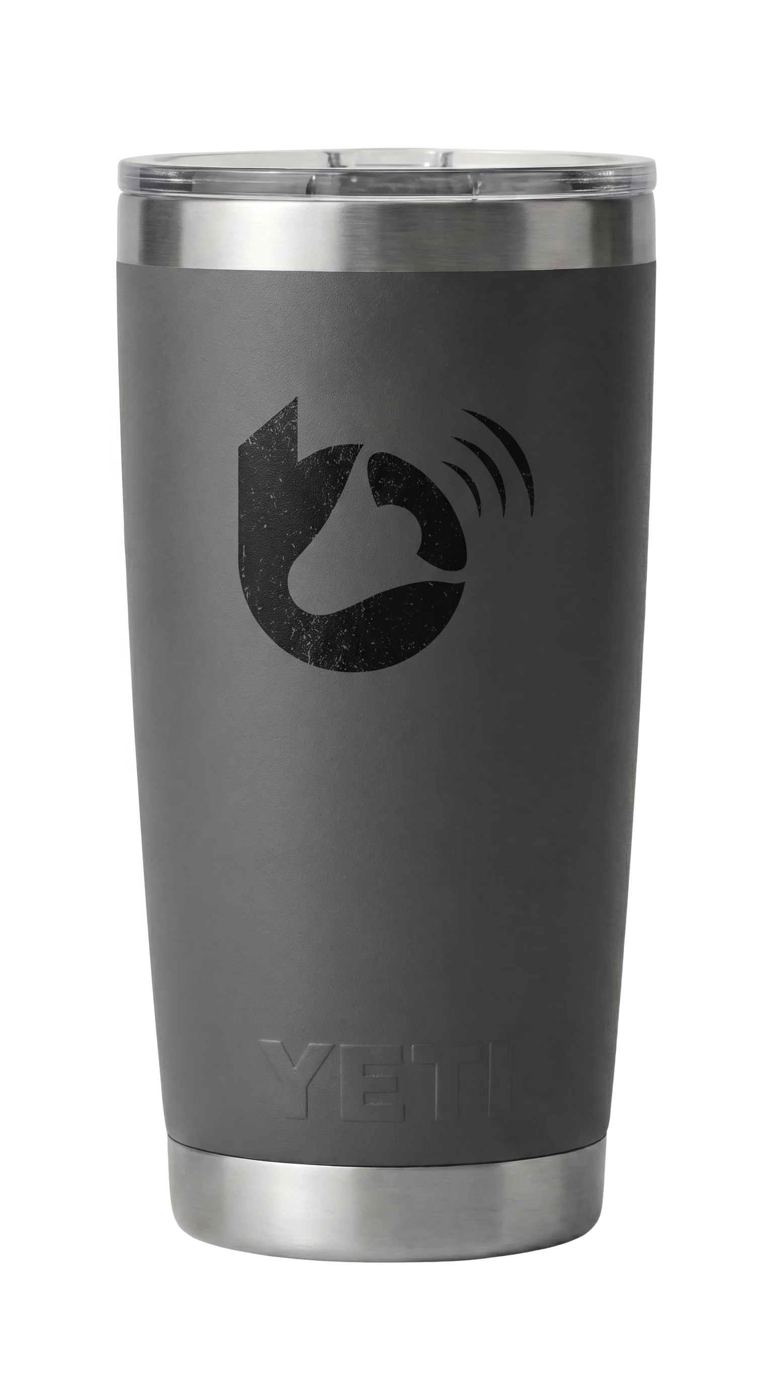 Charcoal YETI Rambler 20 oz tumbler, laser engraved with the Brand Builder mark