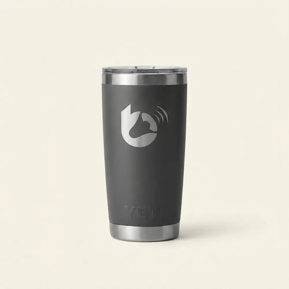 YETI Rambler 20 oz tumbler with laser-engraved logo